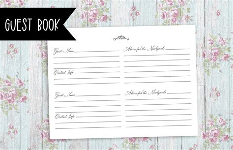 Wedding Guest Book Pages Printable